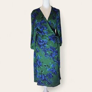 Lulus Green and Blue Floral Wrap Dress Long Maxi Size XS